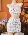 11663 Sexy Amazon Women's Sequined Crop Top Skirt Set