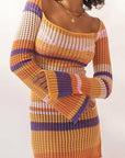 Autumn New Sexy Hollow Striped Knit Dress