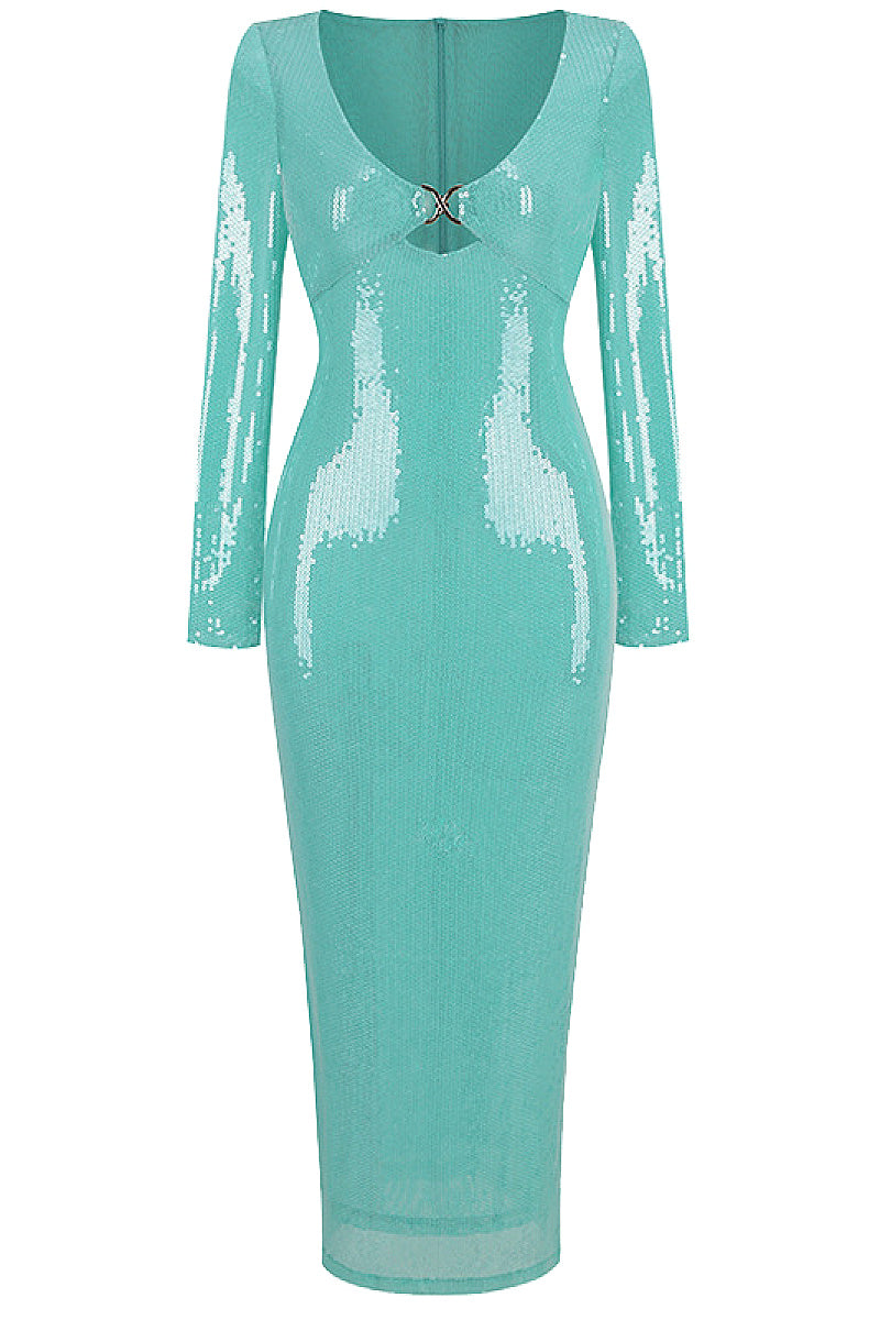 Fashionable Sexy V-Neck Long Sleeve Dress
