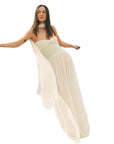Chic Strapless Long Dress with Flowing Ribbons