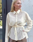 French Style Soft Apricot Collar Shirt for Women