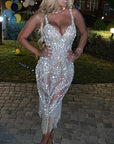 2026 New European and American Style Deep V Long Sleeve Sequin Dress