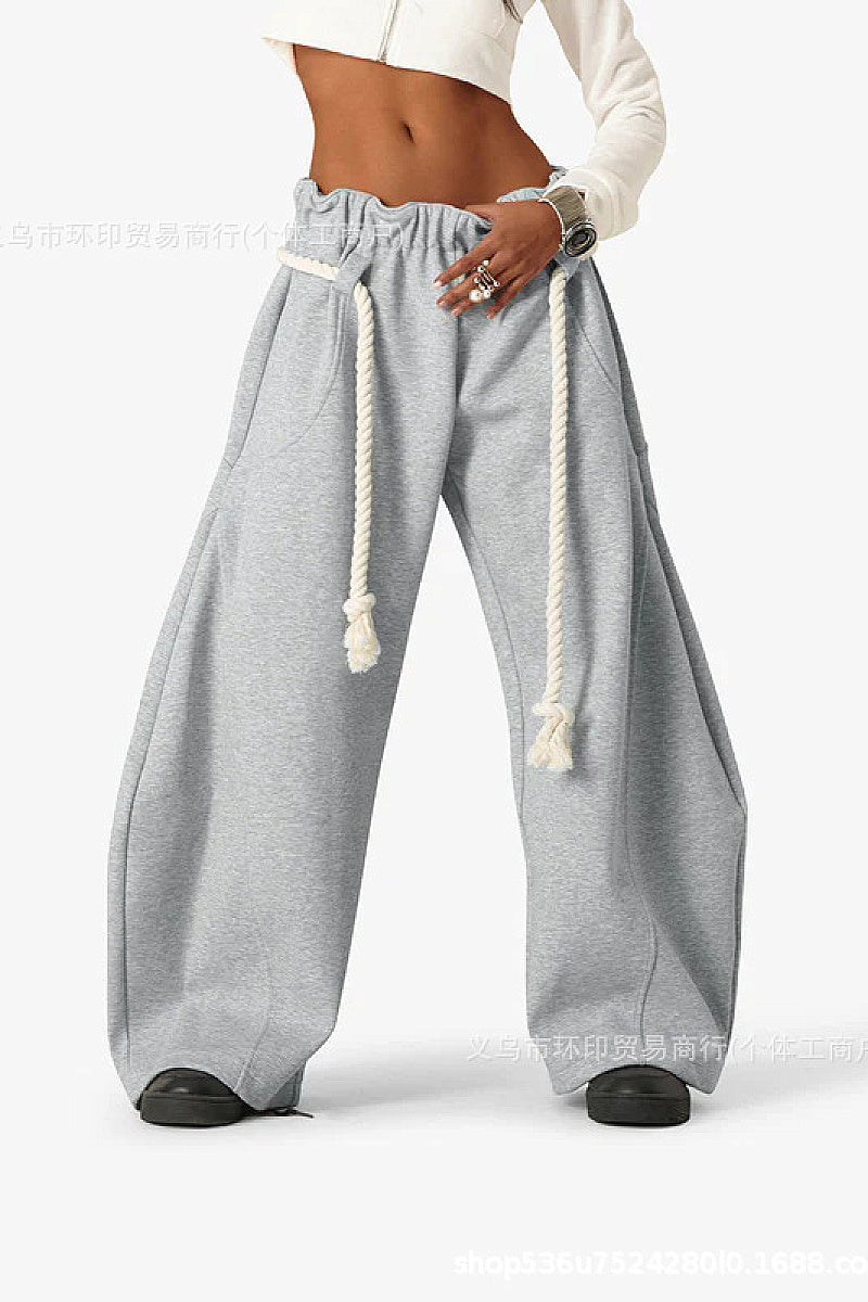 Casual Drawstring Waist Wide Leg Pants