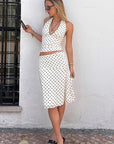 Summer Polka Dot Halter Neck High Waist Skirt Set