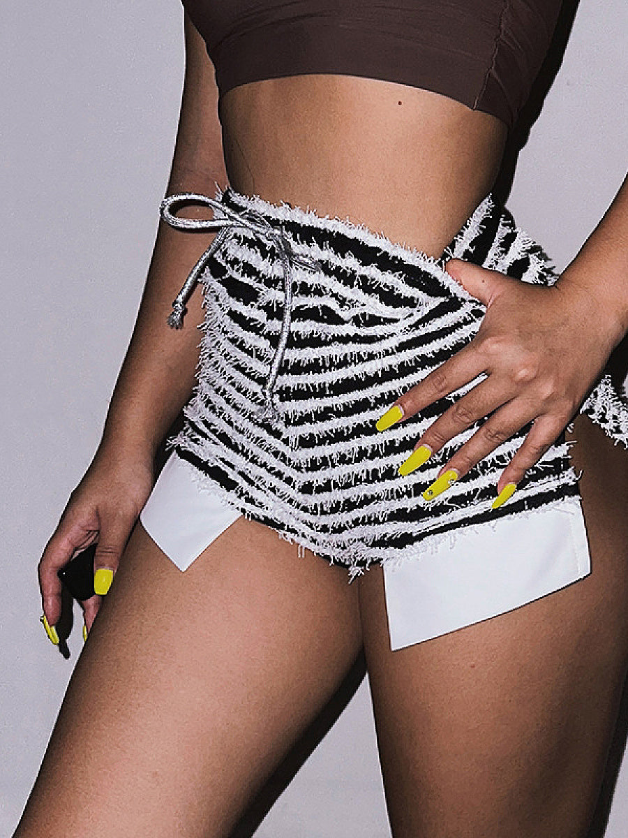 High-Waisted Striped Drawstring Shorts for Women