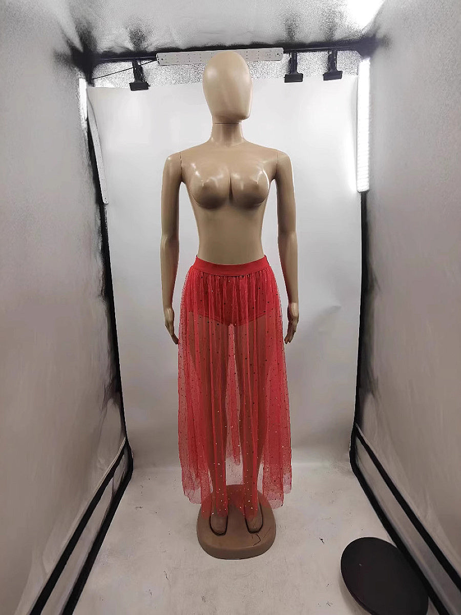 Sexy Sheer Pleated Skirt with Lace for Nightclub