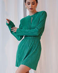 Spring Commuter Green Pleated Dress for Women