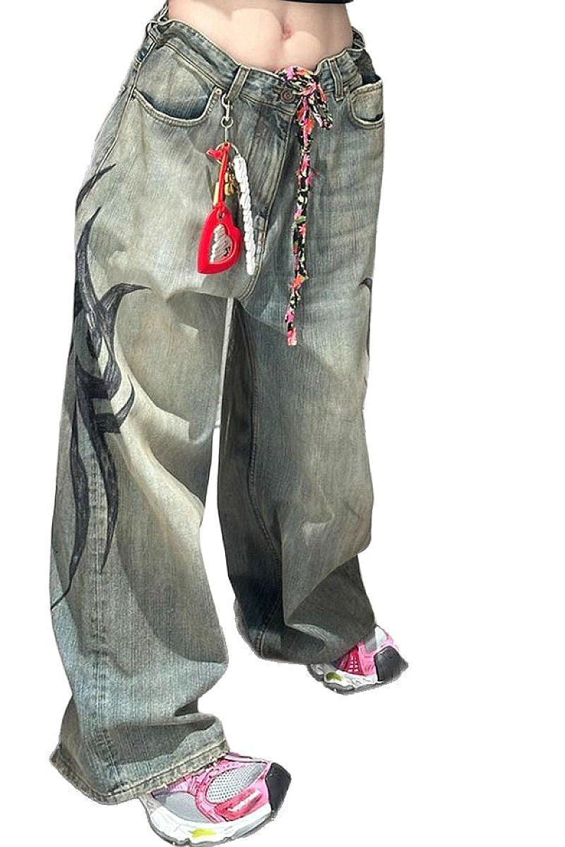 Y2K High Street Printed Wide Leg Jeans
