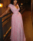 Elegant A-Line Dress with V-Neck and Puff Sleeves