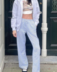 Casual Blue Striped Wide Leg Pants for Women