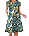 Fashionable Printed Dress with Cap Sleeves
