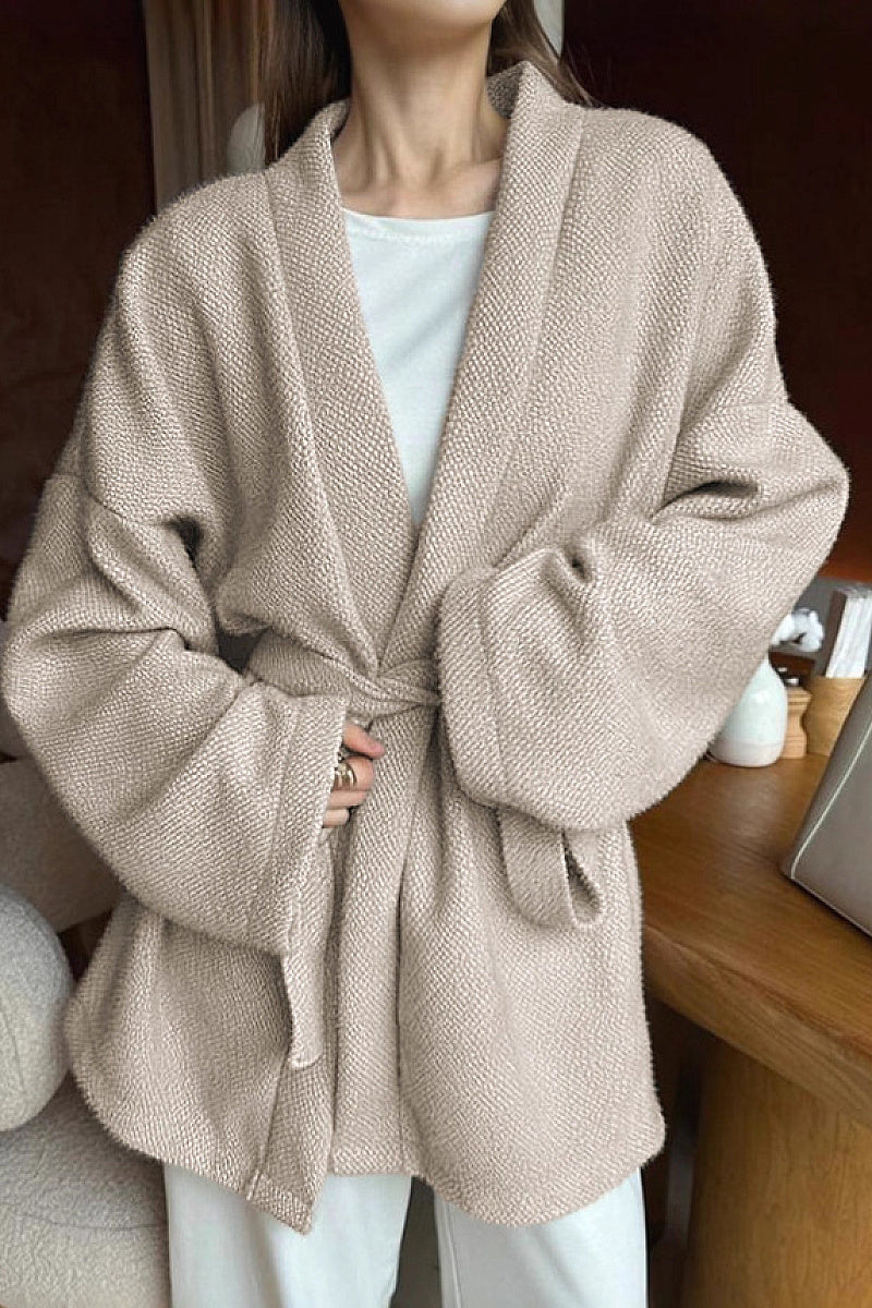 French Style V-Neck Tie Coat for Women