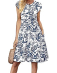 Fashionable Printed Dress with Cap Sleeves