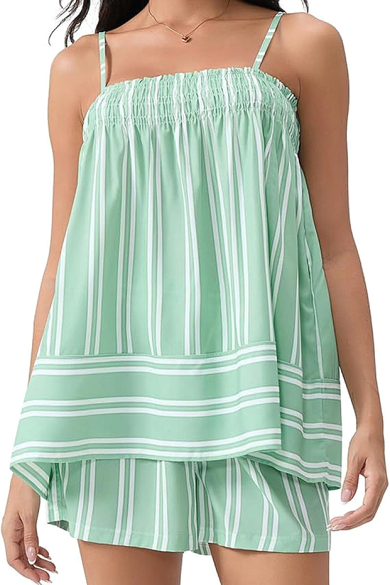 Summer Sleeveless Striped Sweet Style Set