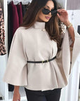 Elegant Winter Women's Cape Coat with Waist Tie