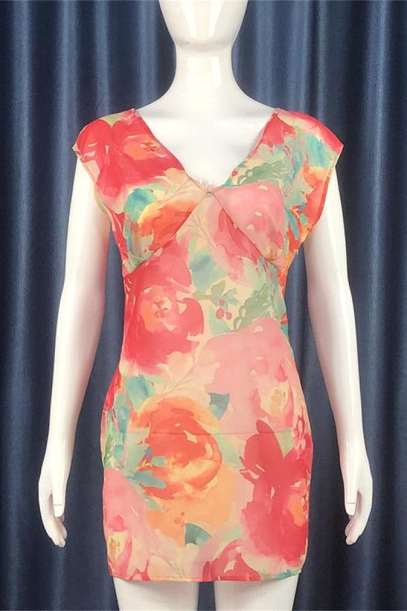 Summer Women's Chiffon V-Neck Floral Dress