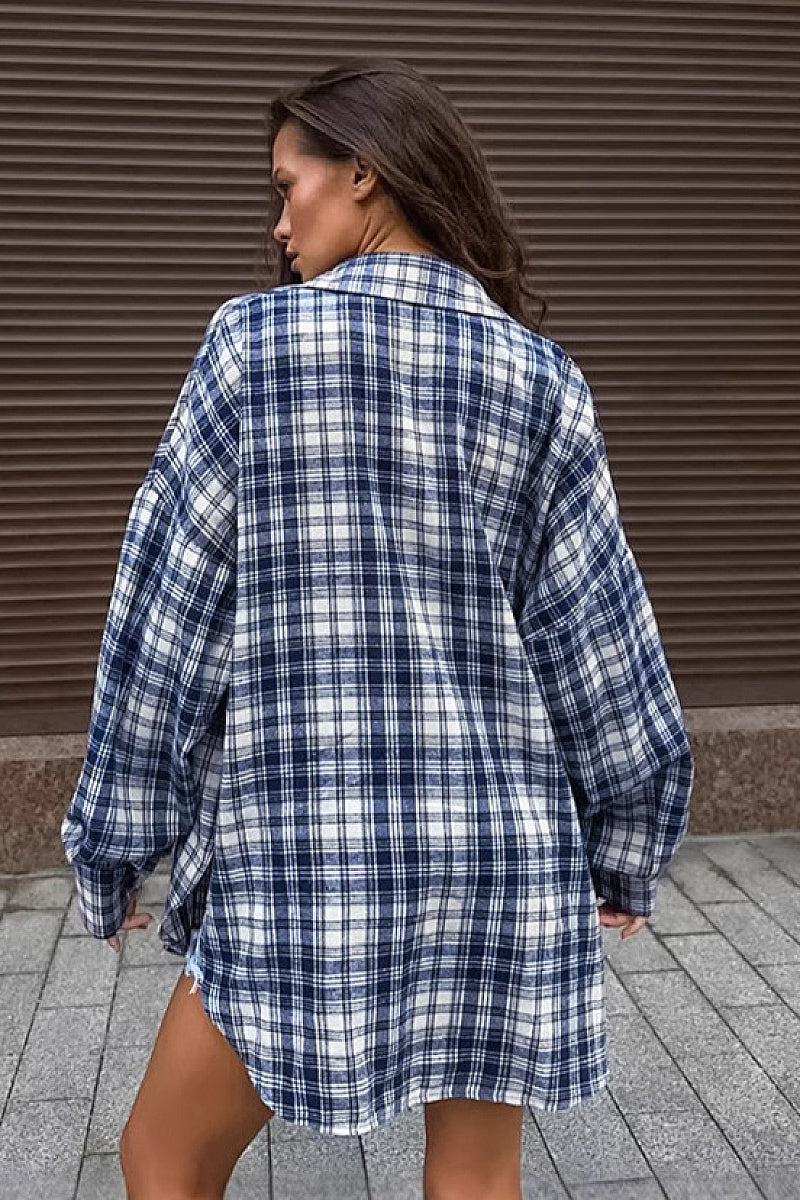 Casual Blue Plaid Shirt for Women