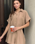 Casual Khaki Jumpsuit with Batwing Sleeves