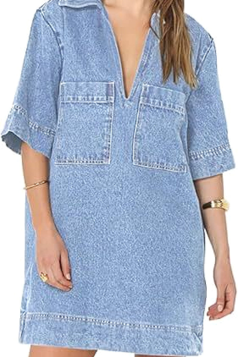 Trendy Solid Color Denim Dress for Women