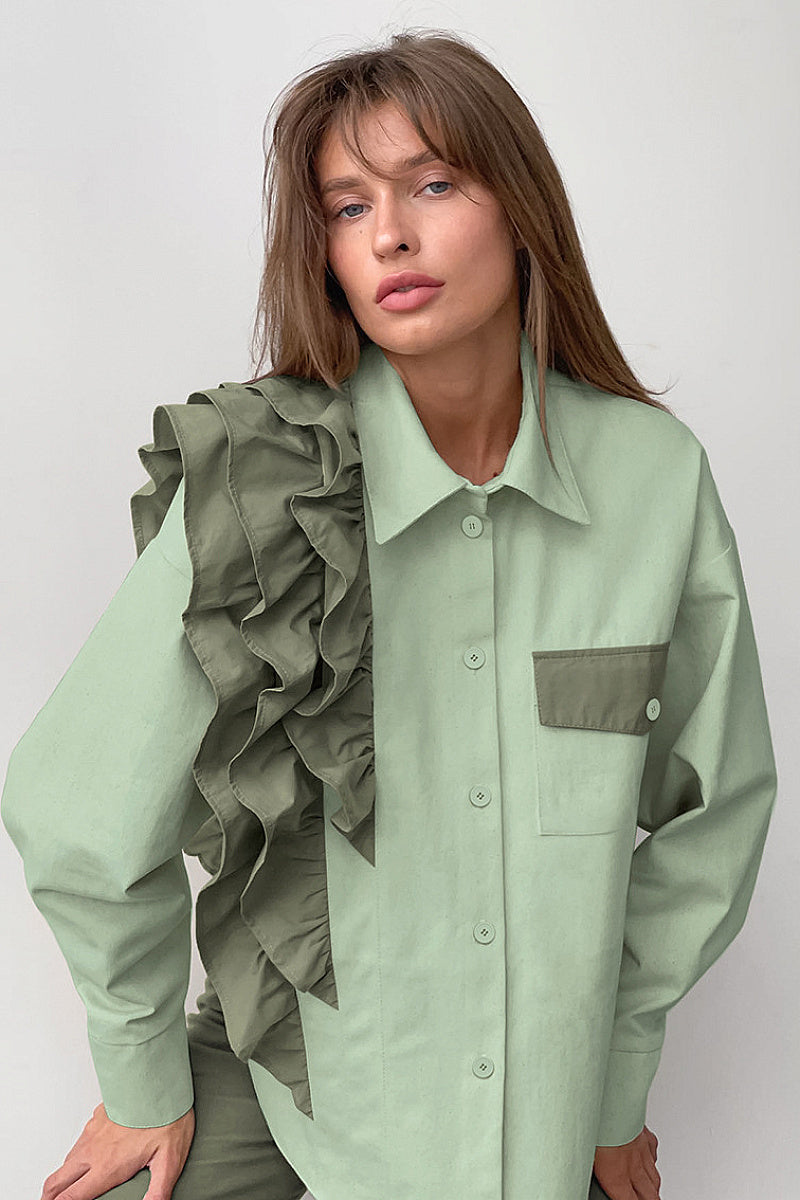 French Design Asymmetrical Shirt for Casual Wear