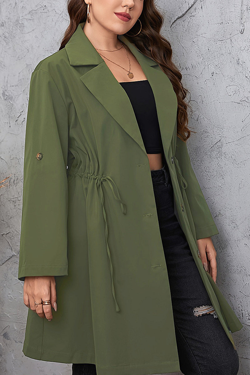 Plus Size Women's Long Sleeve Buttoned Trench Coat