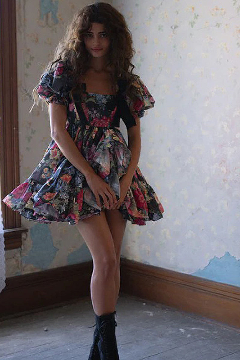 New Sexy Floral Ruffle U-Neck Mini Dress