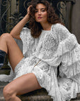 Lace Sheer Long Sleeve Short Dress