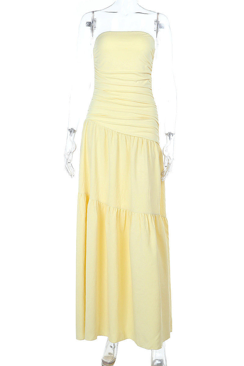 Strapless A-Line Pleated Waist Dress
