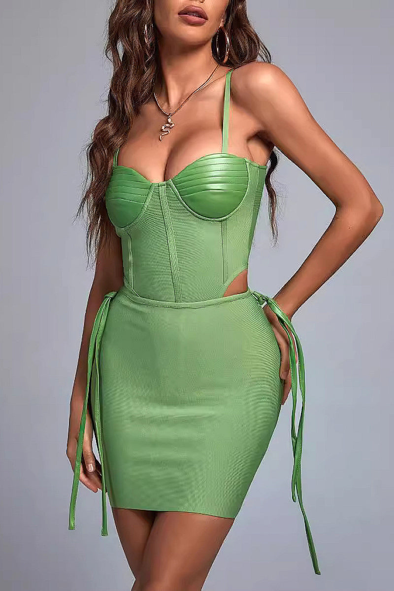 Green Bandage Dress for Women Summer Fashion