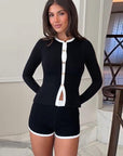 Color Block Long Sleeve Cardigan and Shorts Set
