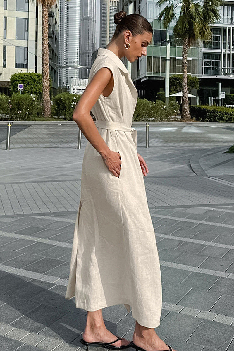 French Style Elegant Cotton Linen Dress