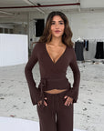 Casual V-Neck Long Sleeve Top and Pants Set