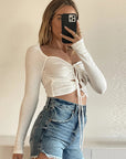 Stylish Lace-Up Long Sleeve Top for Women