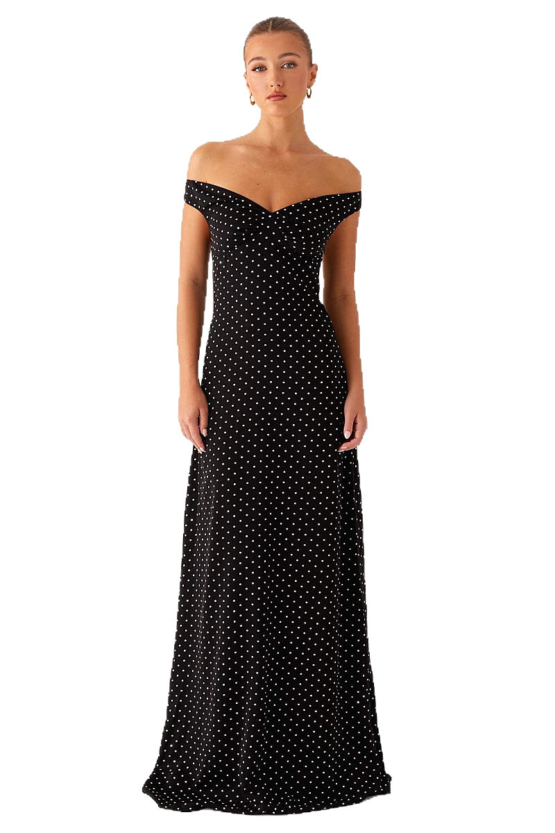 Elegant Polka Dot Strapless Maxi Dress