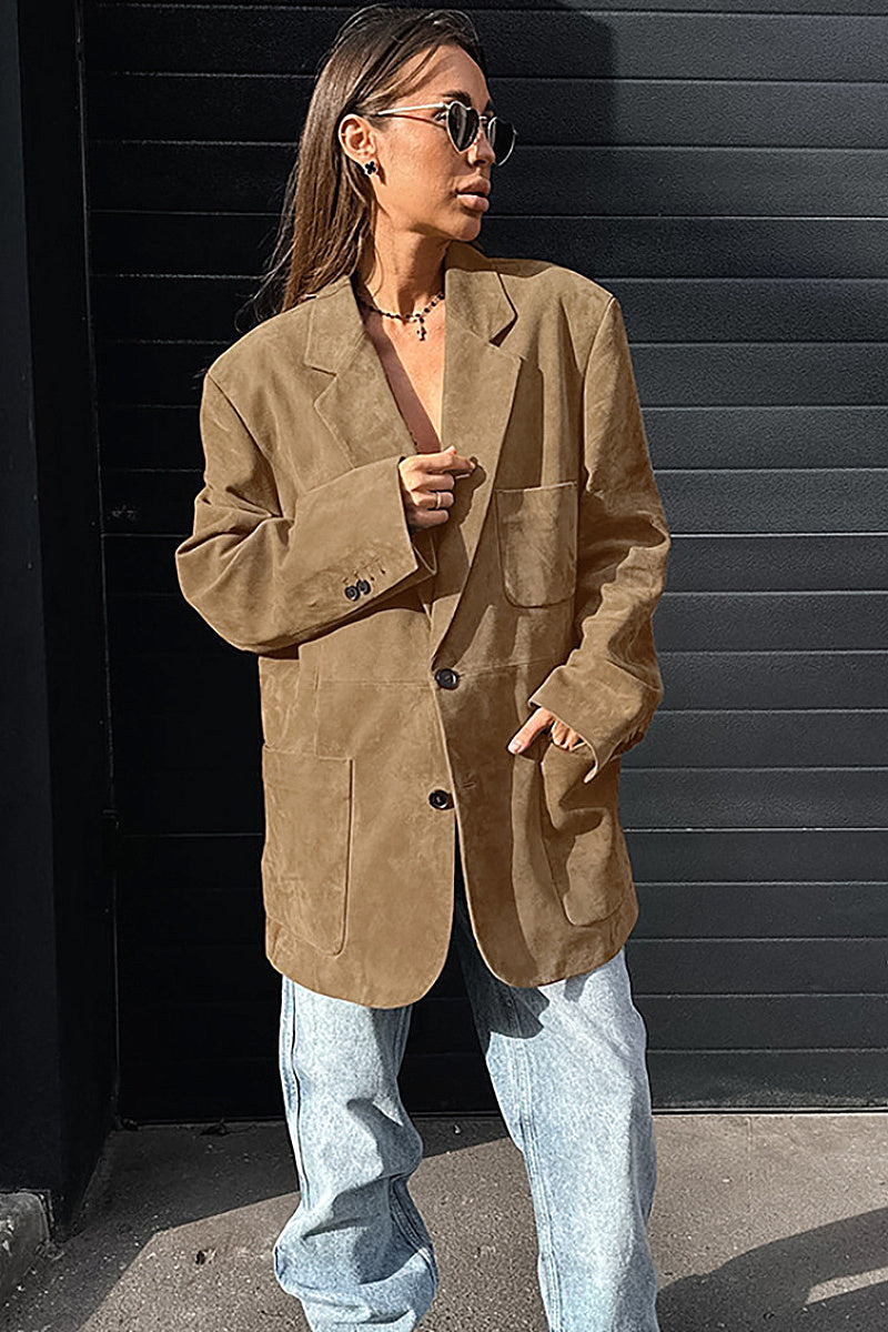 Vintage Brown Suede Blazer for Women