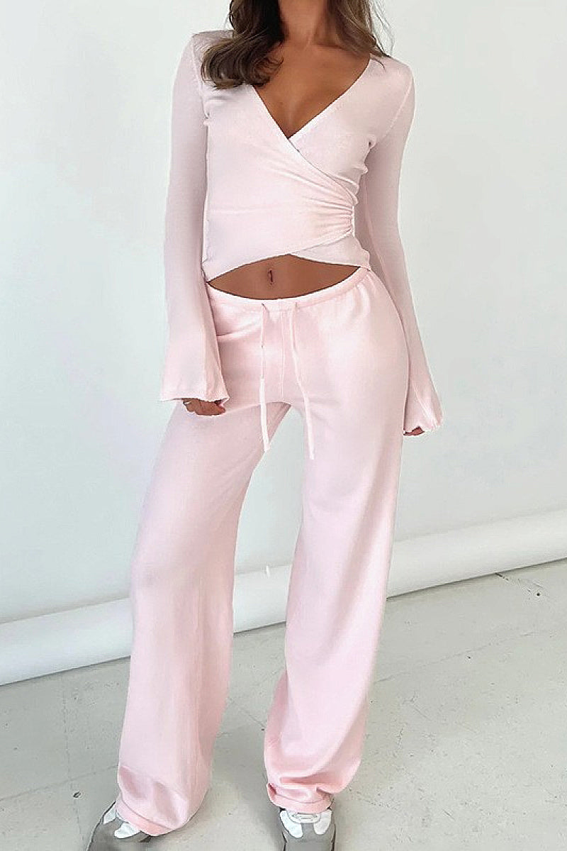 Y2K Style Spring Women's V-Neck Long Sleeve Set
