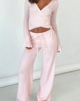 Y2K Style Spring Women's V-Neck Long Sleeve Set