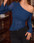 Fashionable Casual Sheer Shoulder Long Sleeve Top