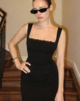 Square Neck Black Slim Fit Dress for Women
