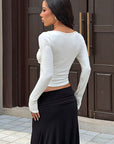 Sexy Bowknot Lace Long Sleeve Top