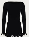 Elegant Ruffled Hem Long Sleeve Knit Dress