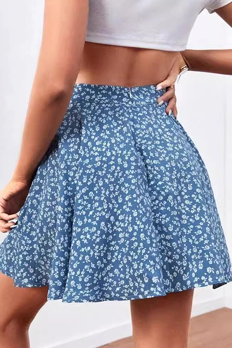 New Women's Floral High Waist Skater Skirt