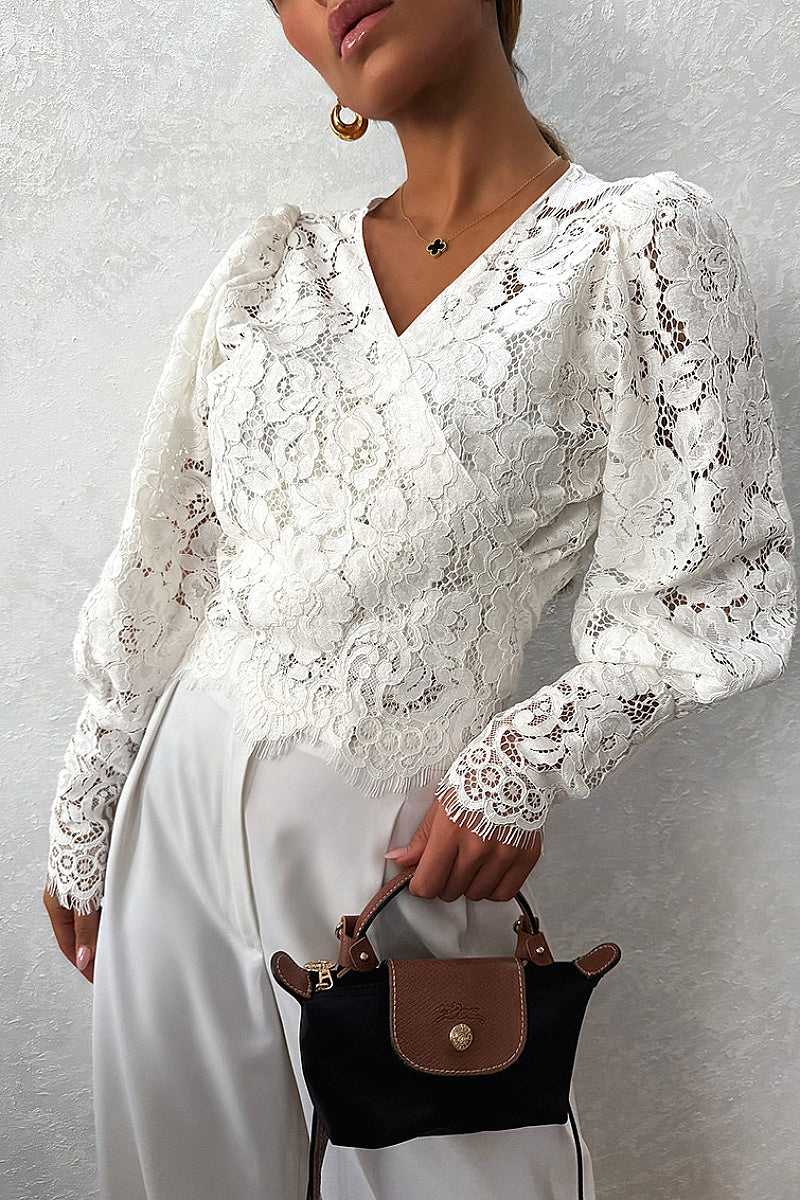 Spring Summer New V-Neck Lace Blouse