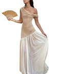 Elegant Asymmetrical Shoulder Mesh Dress