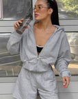 Fashionable Gray Hooded Sweatshirt Set for Women