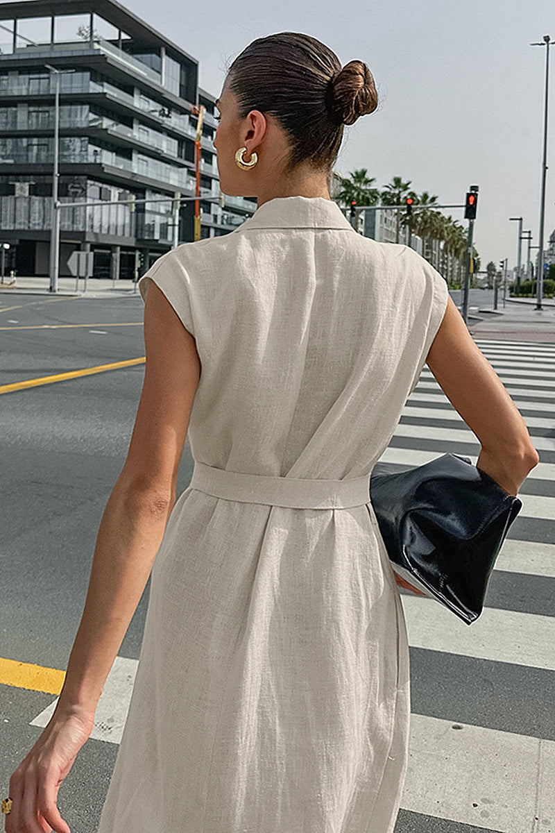 French Style Elegant Cotton Linen Dress