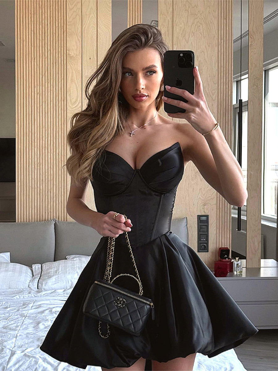 Sexy Strapless Ruffle Skirt Dress