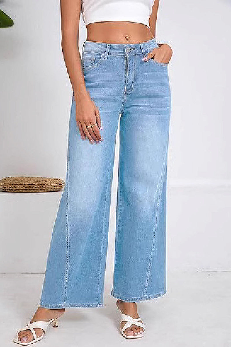 Fashionable Loose Stitching Wide Leg Jeans