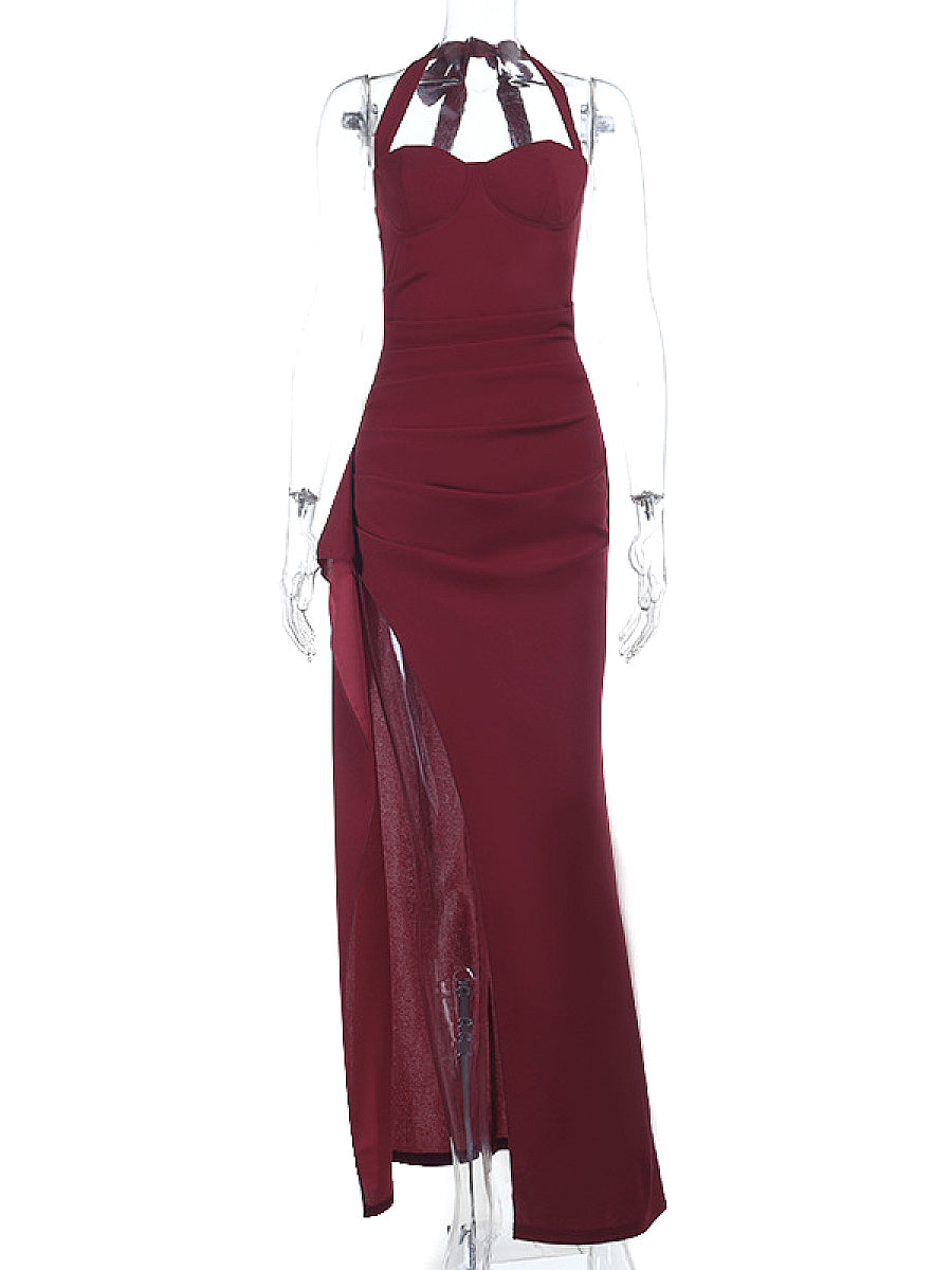 Chic Halter Neck A-Line Dress with Ruffle Hem