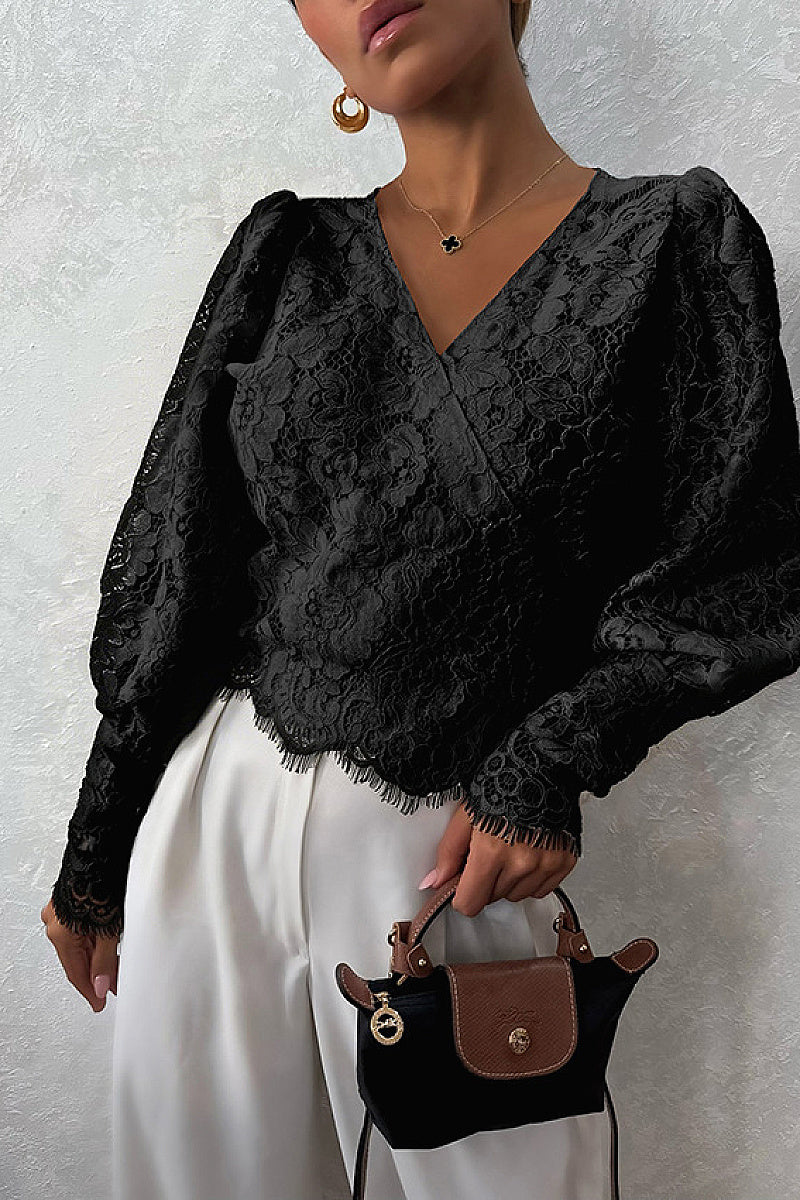 Spring Summer New V-Neck Lace Blouse